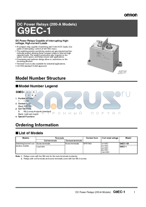 G9EC-1 datasheet - DC Power Relays (200-A Models)