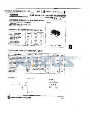 KSR2104 datasheet - PNP (SWITCHING APPLICATION)