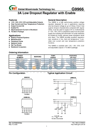 G9966-25TGU datasheet - 3A Low Dropout Regulator with Enable