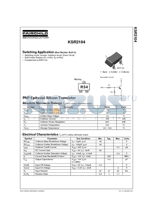 KSR2104 datasheet - Switching Application (Bias Resistor Built In)