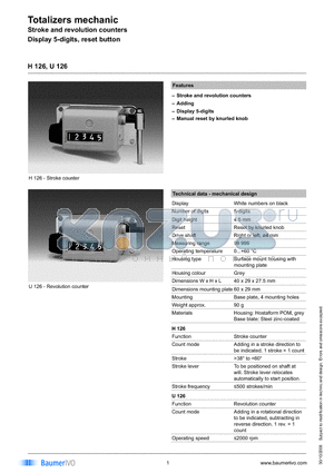 H126.02A02G datasheet - Totalizers mechanic