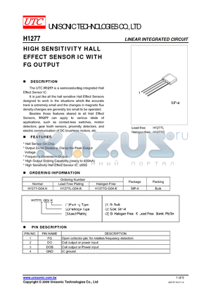 H1277 datasheet - HIGH SENSITIVITY HALL EFFECT SENSOR IC WITH FG OUTPUT