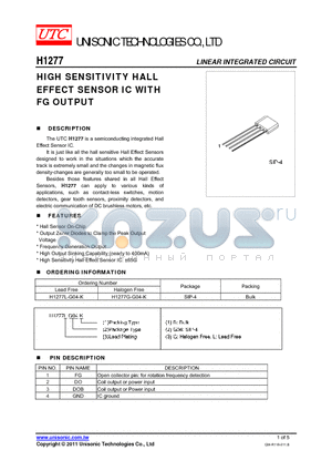 H1277L-G04-K datasheet - HIGH SENSITIVITY HALL EFFECT SENSOR IC WITH FG OUTPUT