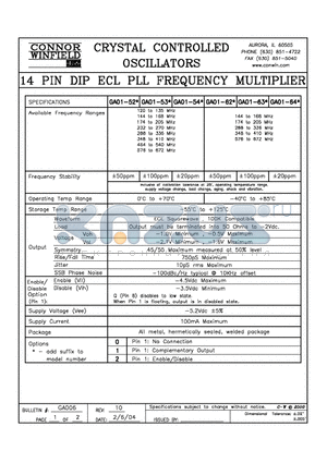 GA01-520 datasheet - 14 PIN DIP ECL PLL FREQUENCY MULTIPLIER