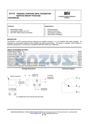 61113 datasheet - GENERAL PURPOSE (NPN) TRANSISTOR SURFACE MOUNT PACKAGE