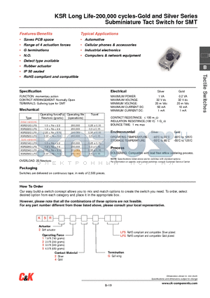 KSR234GLFS datasheet - Subminiature Tact Switch for SMT