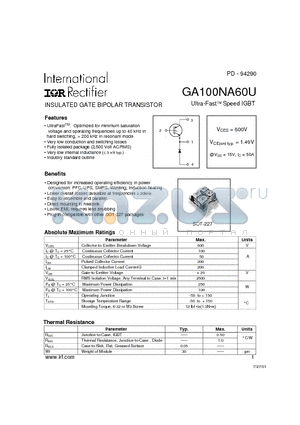 GA100NA60U datasheet - INSULATED GATE BIPOLAR TRANSISTOR