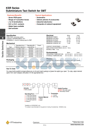 KSR2D3GNC datasheet - Subminiature Tact Switch for SMT