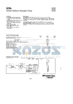 GA102 datasheet - SCRs Nuclear Radiation Resistant, Planar