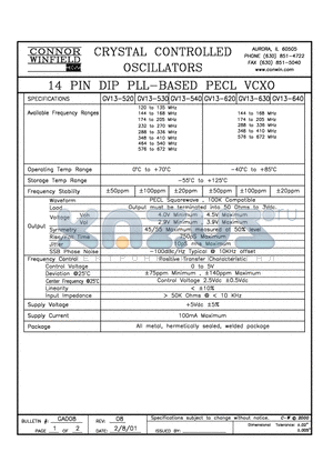 GA13-540 datasheet - 14 PIN DIP PLL-BASED PECL VCXO