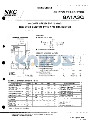 GA1A3Q datasheet - MEDIUM SPEED SWITCHING RESISTOR BUILT-IN TYPE NPN TRANSISTOR