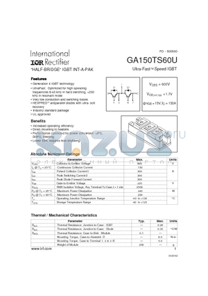 GA150TS60U datasheet - HALF-BRIDGE IGBT INT-A-PAK Ultra-FastTM Speed IGBT