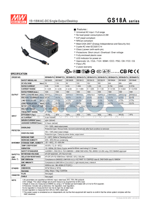 GA18A_12 datasheet - 15~18WAC-DC Single Output Desktop