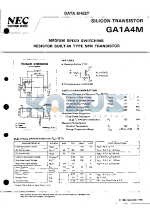 GA1A4M datasheet - MEDIUM SPEED SWITCHING RESISTOR BUILT-IN TYPE NPN TRANSISTOR