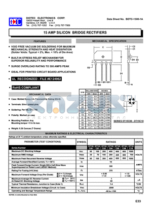 DT15C04 datasheet - 15 AMP SILICON BRIDGE RECTIFIERS