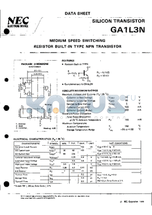 GA1L3N datasheet - MEDIUM SPEED SWITCHING RESISTOR BUILT-IN TYPE NPN TRANSISTOR