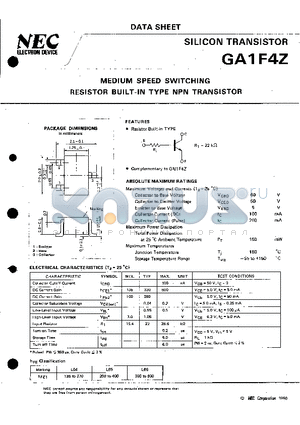 GA1F4Z datasheet - MEDIUM SPEED SWITCHING RESISTOR BUILT-IN TYPE NPN TRANSISTOR