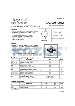 GA200SA60U datasheet - INSULATED GATE BIPOLAR TRANSISTOR