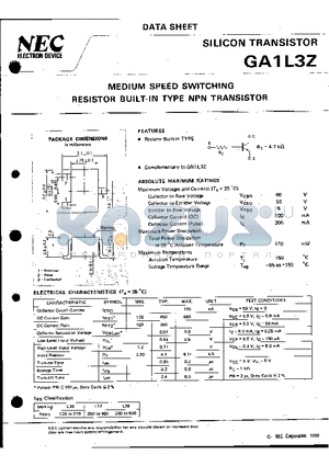 GA1L3Z datasheet - MEDIUM SPEED SWITCHING RESISTOR BUILT-IN TYPE NPN TRANSISTOR