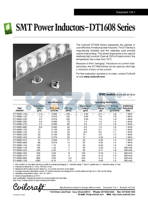 DT1608C-154 datasheet - SMT Power Inductors - DT1608 Series