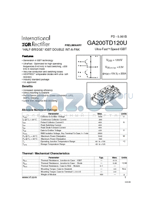 GA200TD120U datasheet - HALF-BRIDGE IGBT DOUBLE INT-A-PAK