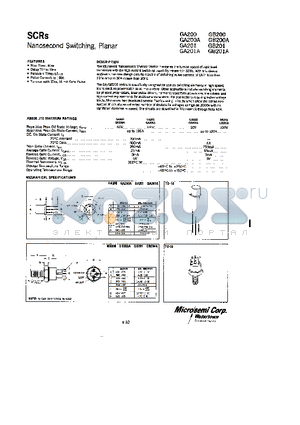 GA201A datasheet - SCRs Nanosecond Switching, Planar