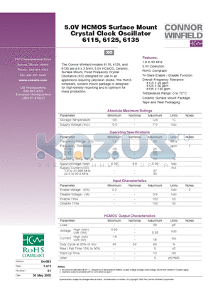 6115 datasheet - 5.0V HCMOS Surface Mount Crystal Clock Oscillator