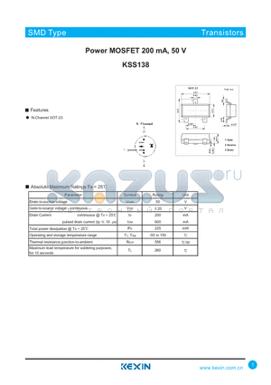 KSS138 datasheet - Power MOSFET 200 mA, 50 V