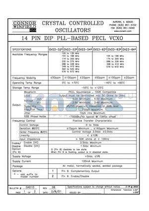 GA23-522 datasheet - 14 PIN DIP PLL-BASED PECL VCXO