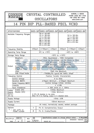 GA23-531 datasheet - 14 PIN DIP PLL-BASED PECL VCXO