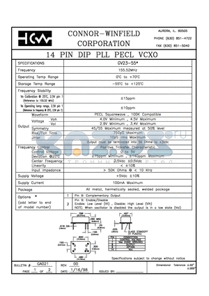 GA23-551 datasheet - 14 PIN DIP PLL PECL VCXO