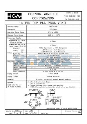 GA23-552 datasheet - 14 PIN DIP PLL PECL VCXO