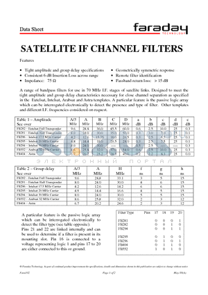 FB294 datasheet - SATELLITE IF CHANNEL FILTERS