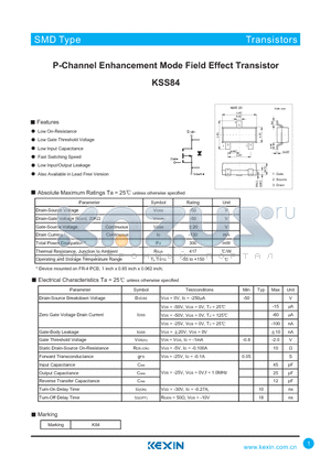 KSS84 datasheet - P-Channel Enhancement Mode Field Effect Transistor