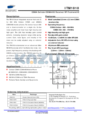 ITM1010EV45 datasheet - CDMA Cellular/CDMA450 Receiver RF Front-end IC
