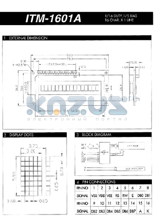 ITM-1601A datasheet - 1/16 duty 1/5 BIAS 16 CHAR X LINE