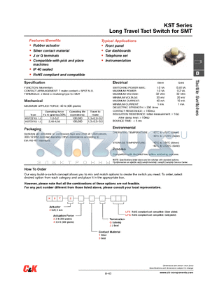 KST221GLFS datasheet - Long Travel Tact Switch for SMT