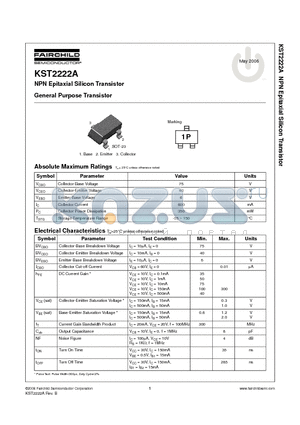 KST2222AMTF datasheet - NPN Epitaxial Silicon Transistor General Purpose Transistor