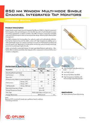 ITMS8050100115 datasheet - 850 nm Window Multi-mode Single Channel Integrated Tap Monitors