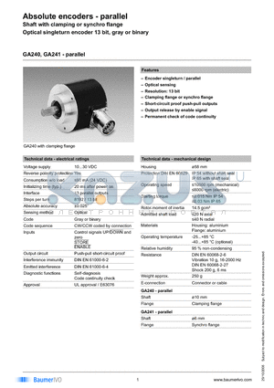 GA241.B105102 datasheet - Absolute encoders - parallel