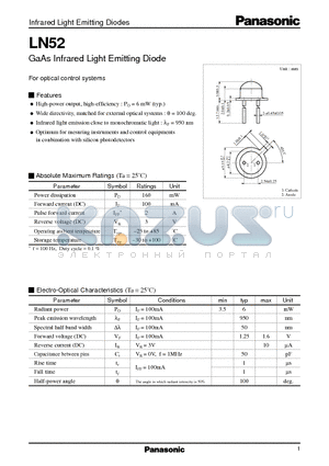 LN52 datasheet - GaAs Infrared Light Emitting Diode