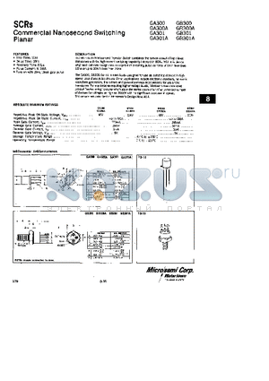 GA300 datasheet - SCRs Commercial Nanosecond Switching Planar