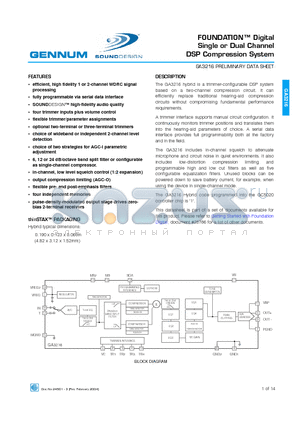 GA3216 datasheet - FOUNDATION-TM Digital Single or Dual Channel DSP Compression System