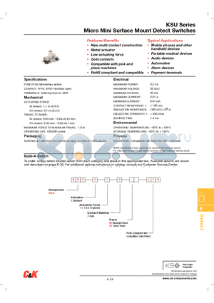 KSU213LFG datasheet - Micro Mini Surface Mount Detect Switches