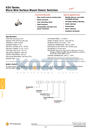 KSU213W datasheet - Micro Mini Surface Mount Detect Switches