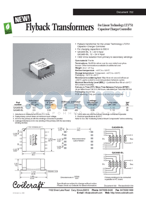 GA3460-BL datasheet - Flyback Transformers