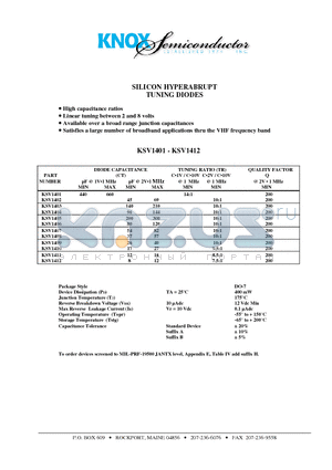 KSV1409 datasheet - SILICON HYPERABRUPT TUNING DIODES