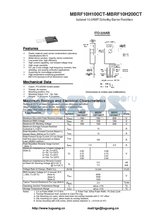 ITO-220AB datasheet - Isolated 10.0AMP.Schottky Barrier Rectifiers