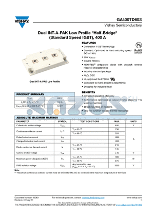 GA400TD60S datasheet - Dual INT-A-PAK Low Profile 