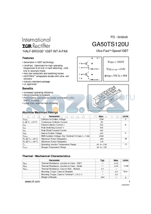 GA50TS120U datasheet - HALF-BRIDGE IGBT INT-A-PAK